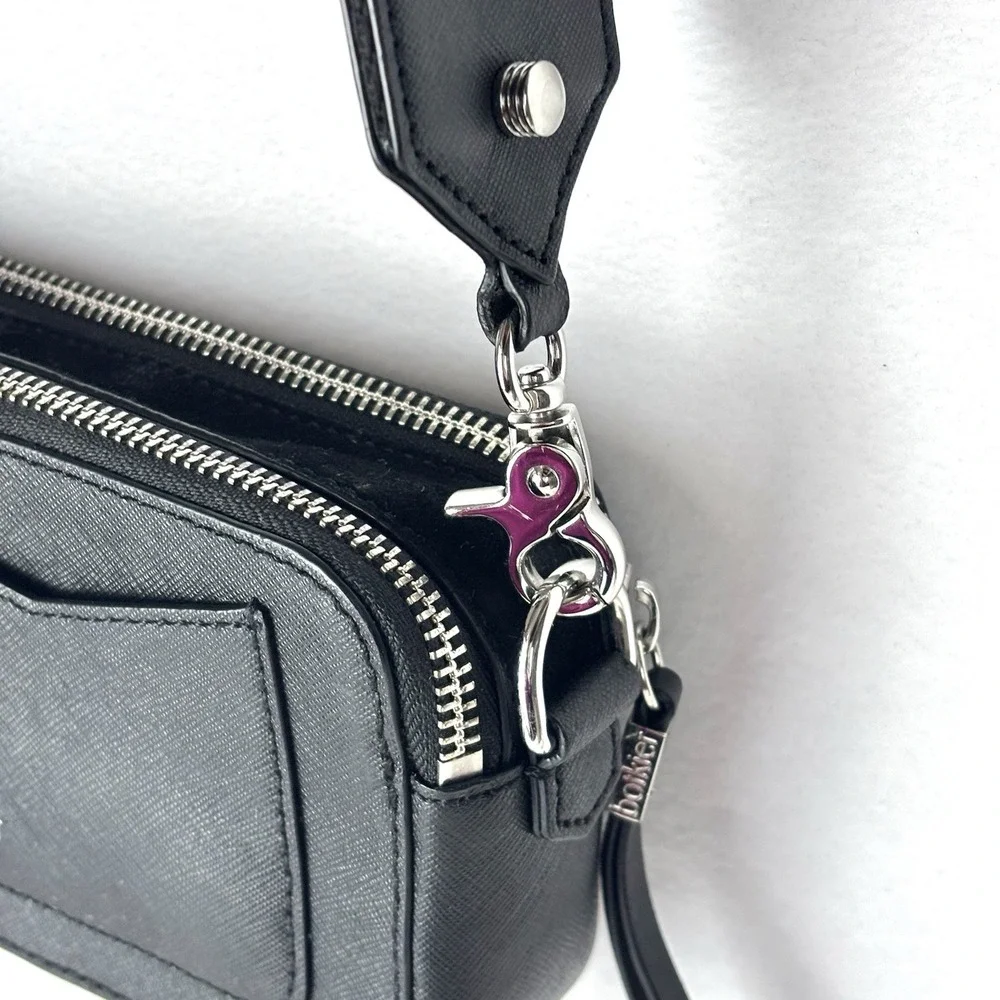 Botkier NY Camera Crossbody Black Leather Suede Bag Purse White Black Gray Strap